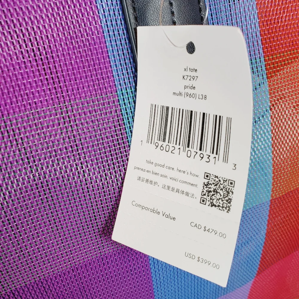 Kate spade xl pride collection tote multi color blue yellow green rainbow mesh